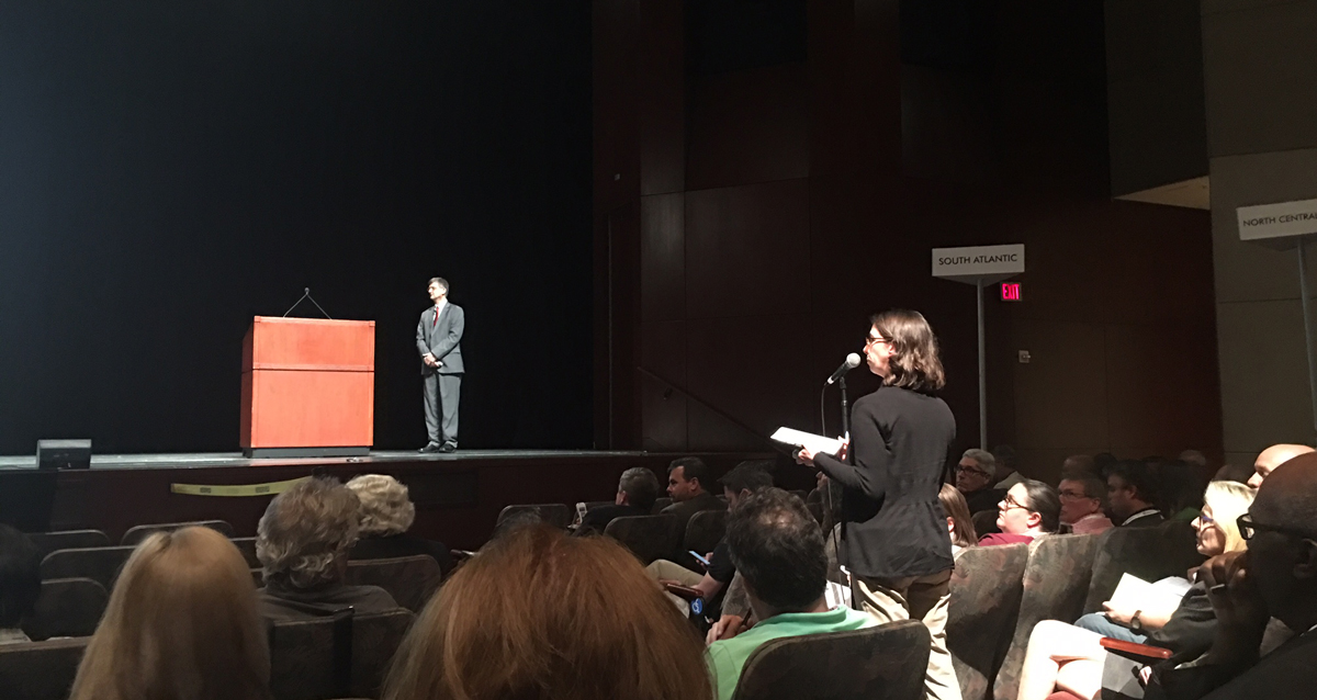 Sharon speaking at convention